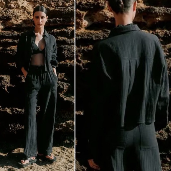 Me + Em Cheesecloth Cropped Shirt Button Up Long Sleeve Classic Minimalist 6 NWT - Picture 14 of 14